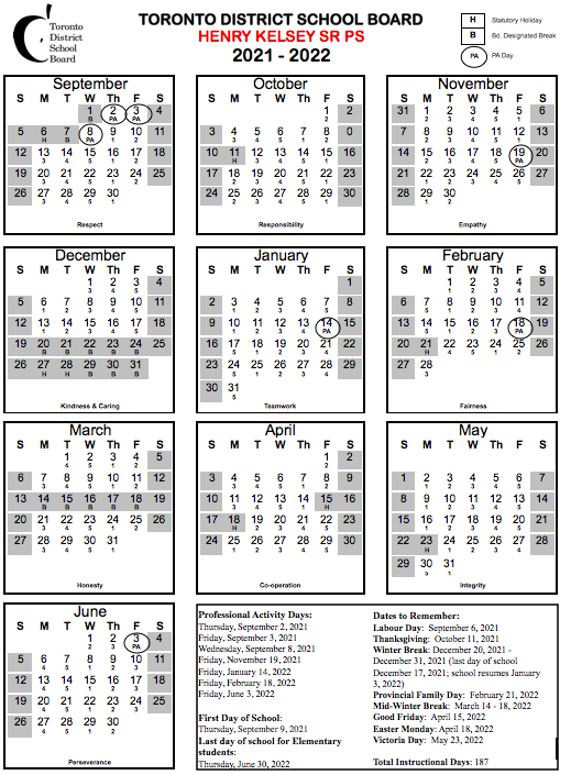 Henry Kelsey Senior Public School > School Calendar